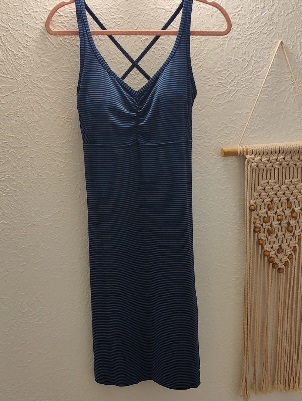Prana Black and Light Blue Striped Strappy Dress